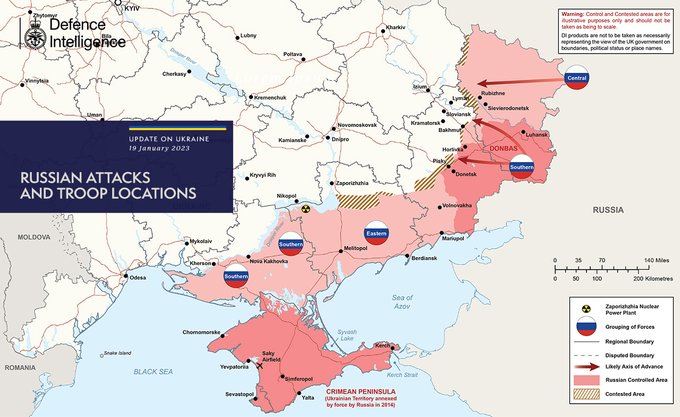 Карта бойових дій в Україні 19 січня
